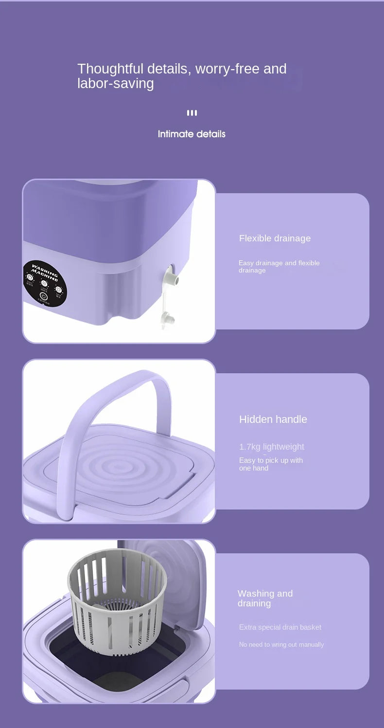 8L Portable Small Foldable Washing Machine with Spin Dryer